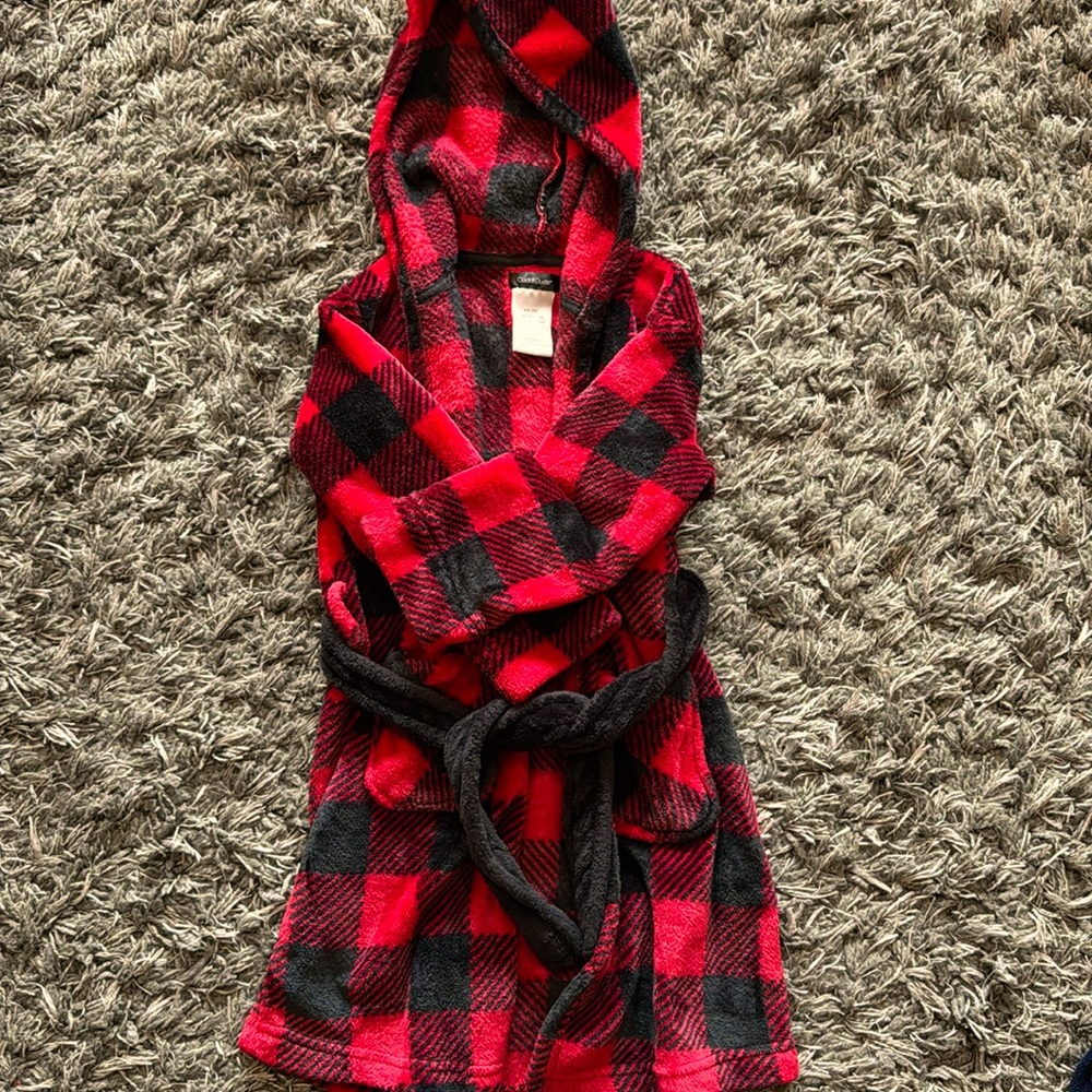 hooded buffalo plaid robe (size small 4 / 6)